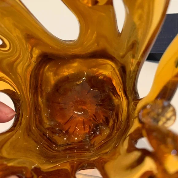 Handmade Small Glass Sculptured Bowl by White Crystal and Marked Made in Italy - Picture 7 of 15